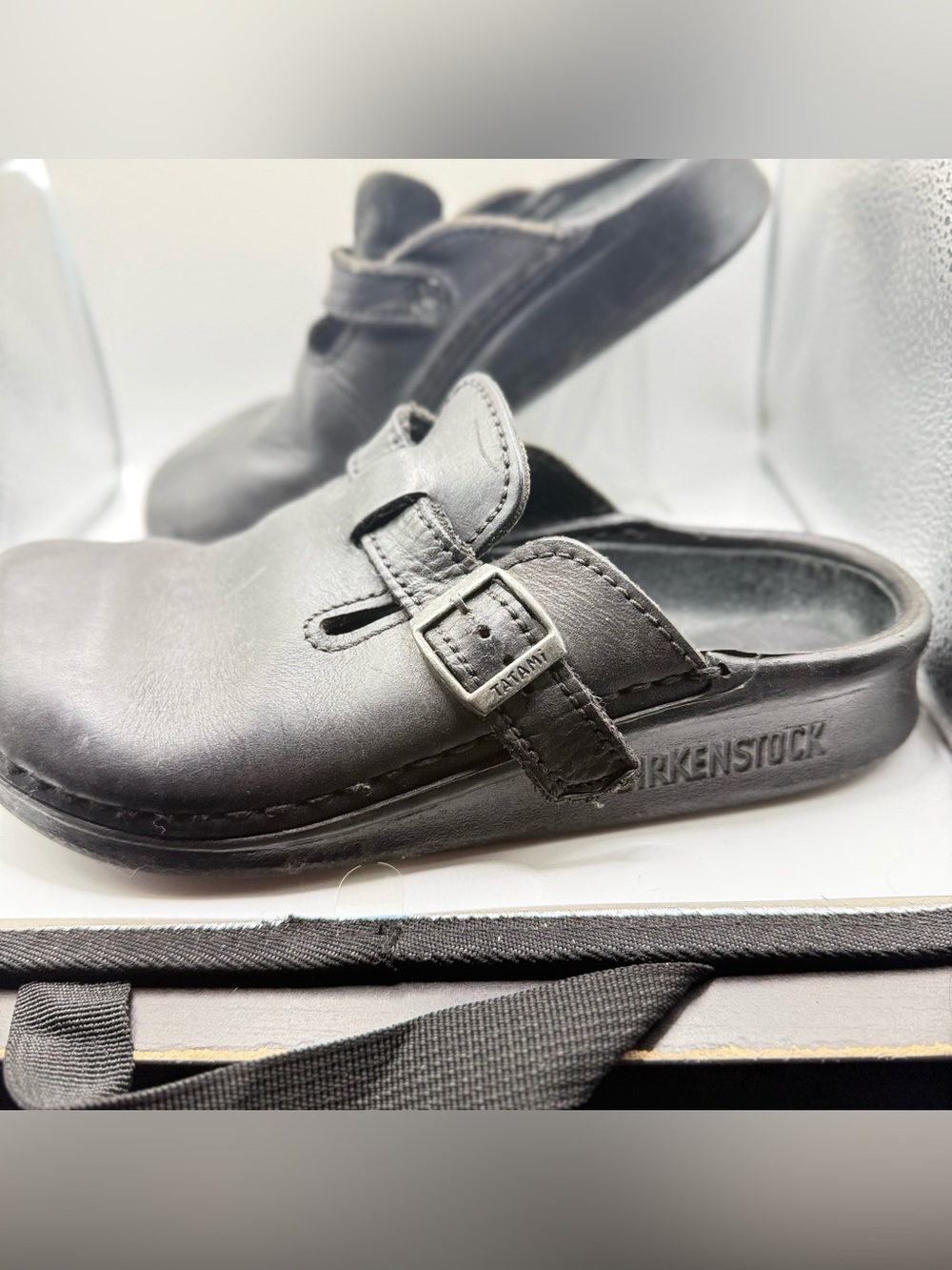 Birkenstock Black Leather Clog Mule with Buckle Accent - Picture 5 of 8